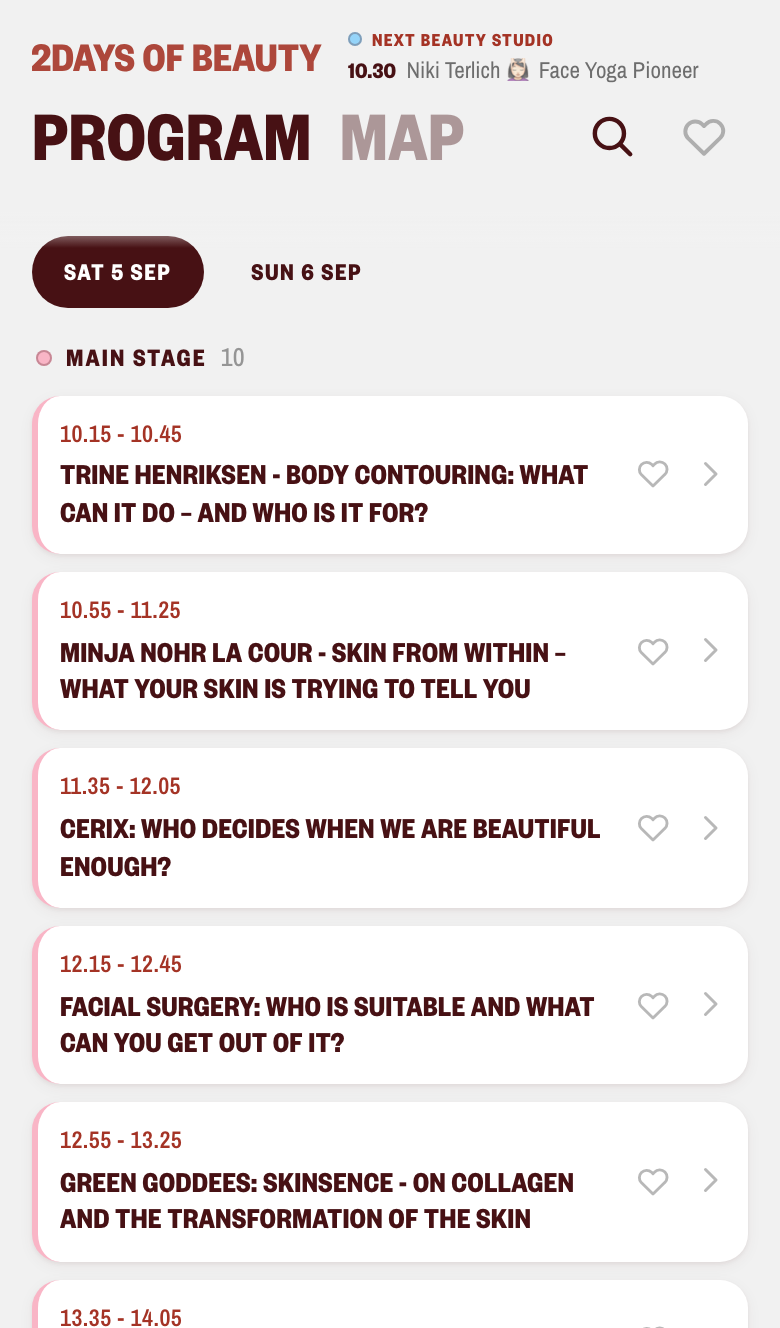 2DAYS OF BEAUTY programme showing the event schedule