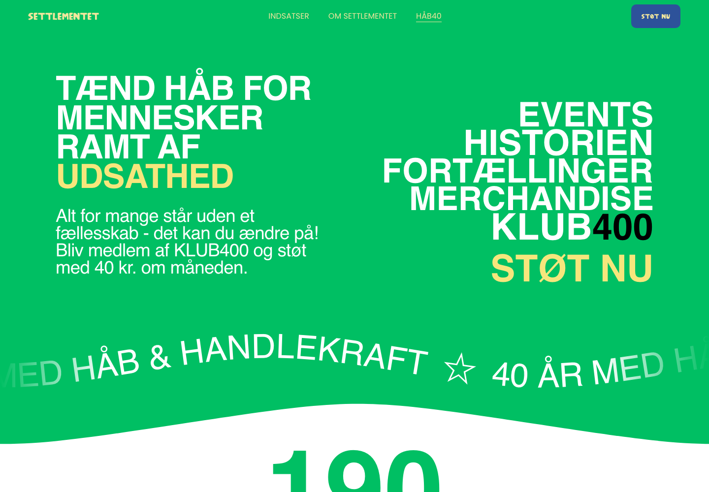 Settlementet’s KLUB400 page, where people sign up to give 40 kr. a month
